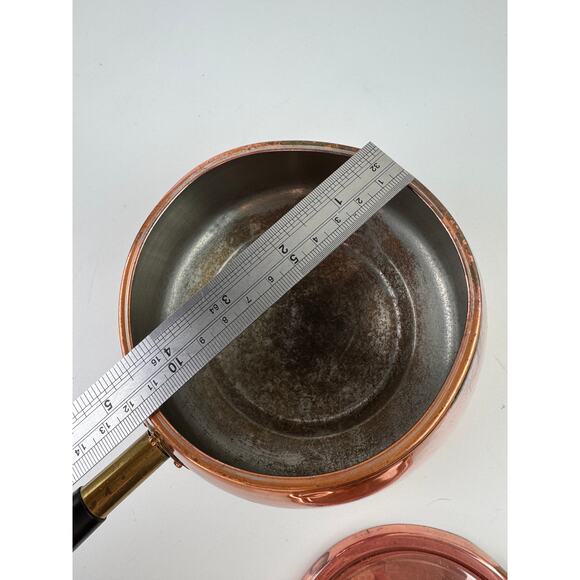 Vintage MCM Solid Copper Pot Rose Gold Metal Wooden Handle Lid Made In Portugal - Picture 11 of 11